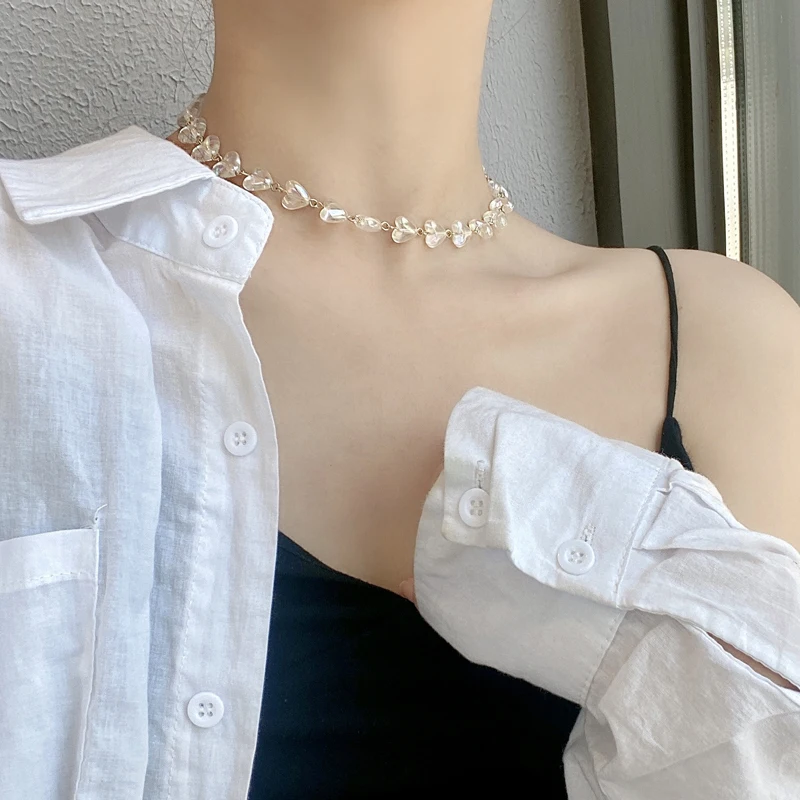 Современное ювелирное ожерелье в форме сердца Корейском стиле с яркими бусинами