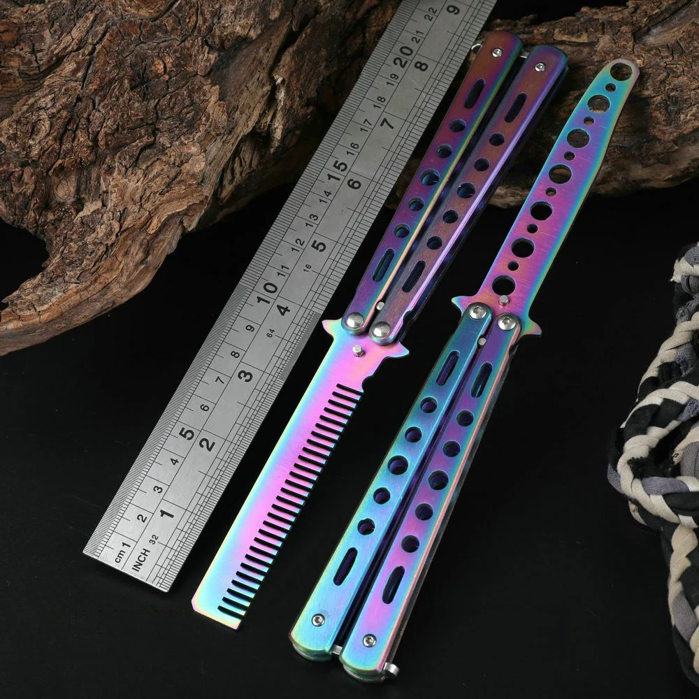 Складная расческа из нержавеющей стали тренировочный нож-бабочка для бороды