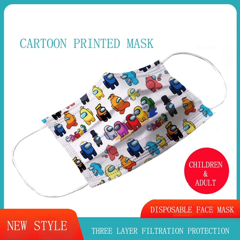 50 шт. игровая одноразовая детская маска для лица с 3 слойным фильтром