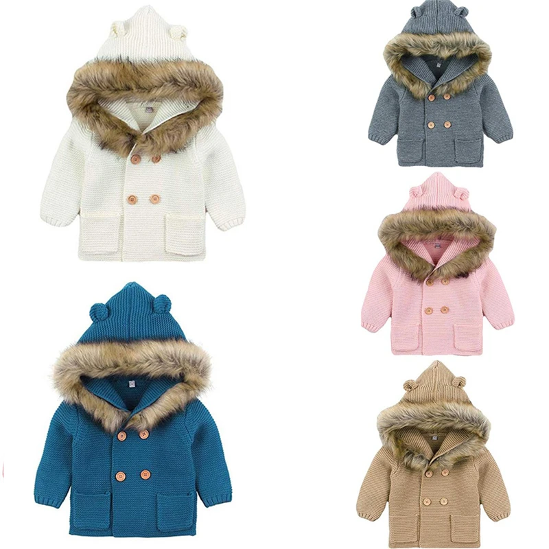 Одежда для новорожденных мальчиков и девочек топ зимние теплые свитера пальто