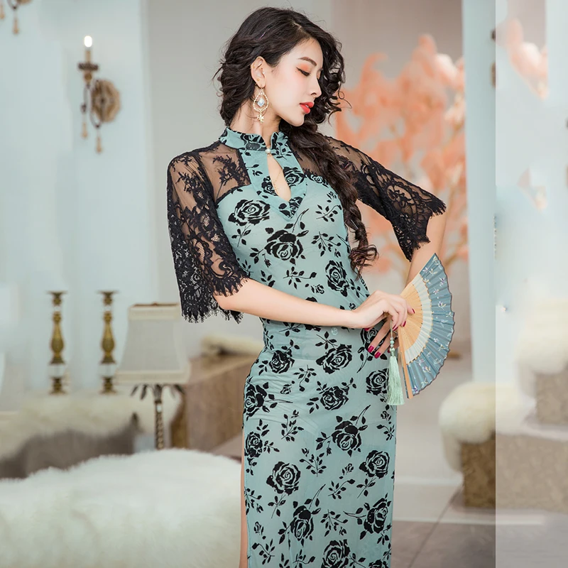 Belly dance uniforms Chinese cheongsam suits classical costumes women bellydance one-piece dress sey lace long WD40 | Тематическая