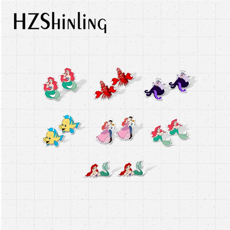 2021 New Arrival Lovely Little Mermaid Ariel Princess Epoxy Acrylic Resin Stud Earrings Gifts |