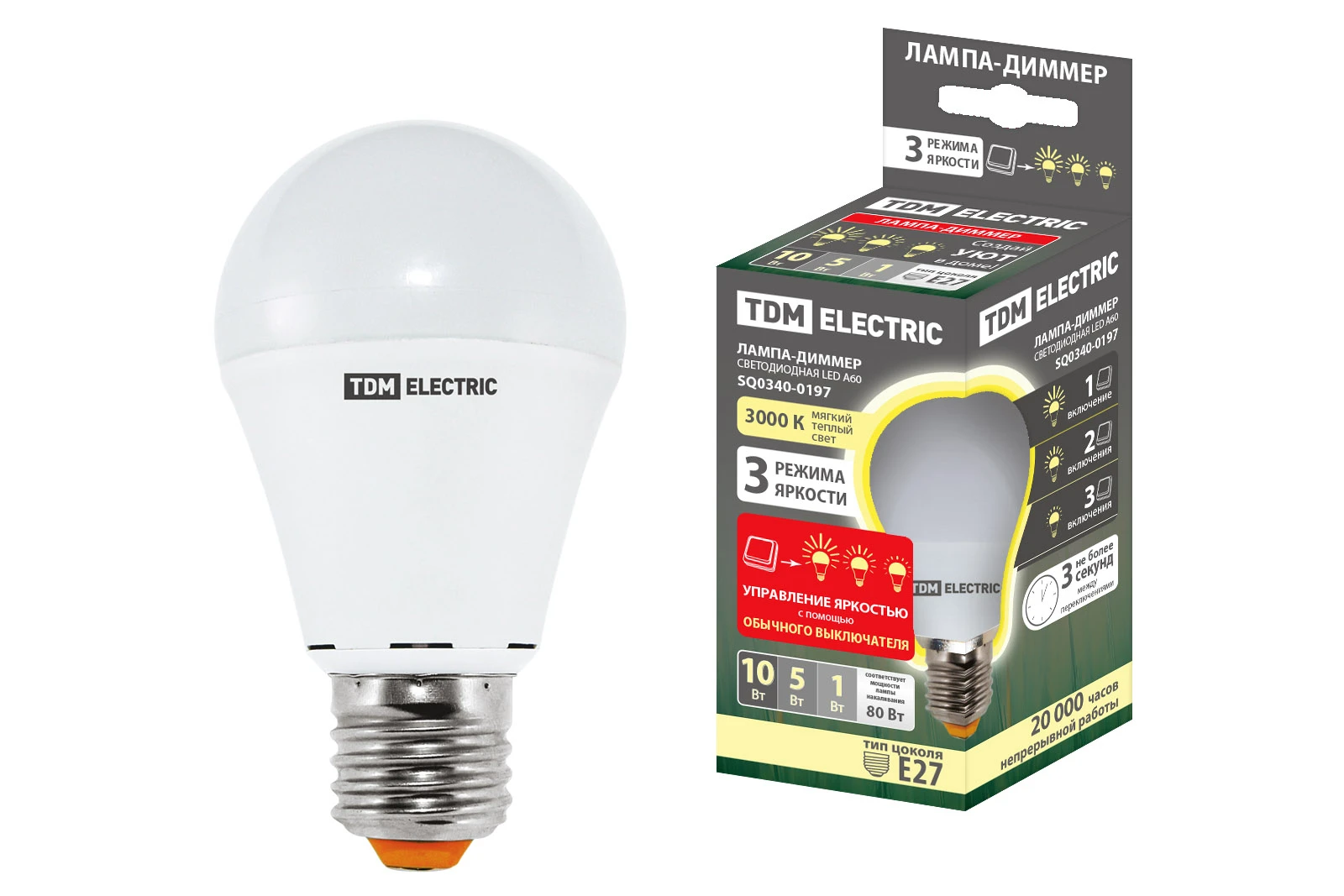 Лампа светодиодная А60 10 Вт 230 В 3000 К–E27 &quotЛампа ДИММЕР&quot TDM|Светодиодные лампы и