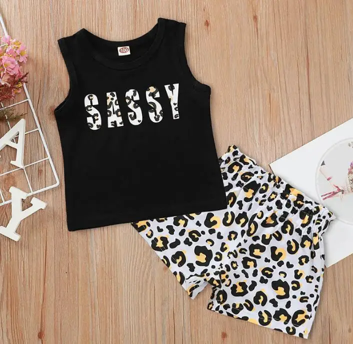 Комплекты одежды для маленьких девочек футболки без рукавов Топы + леопардовые