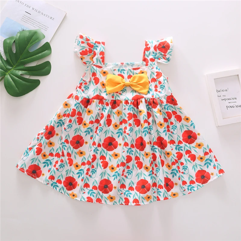 Новинка 2019 милое детское платье с бантом и оборками летнее праздничное для