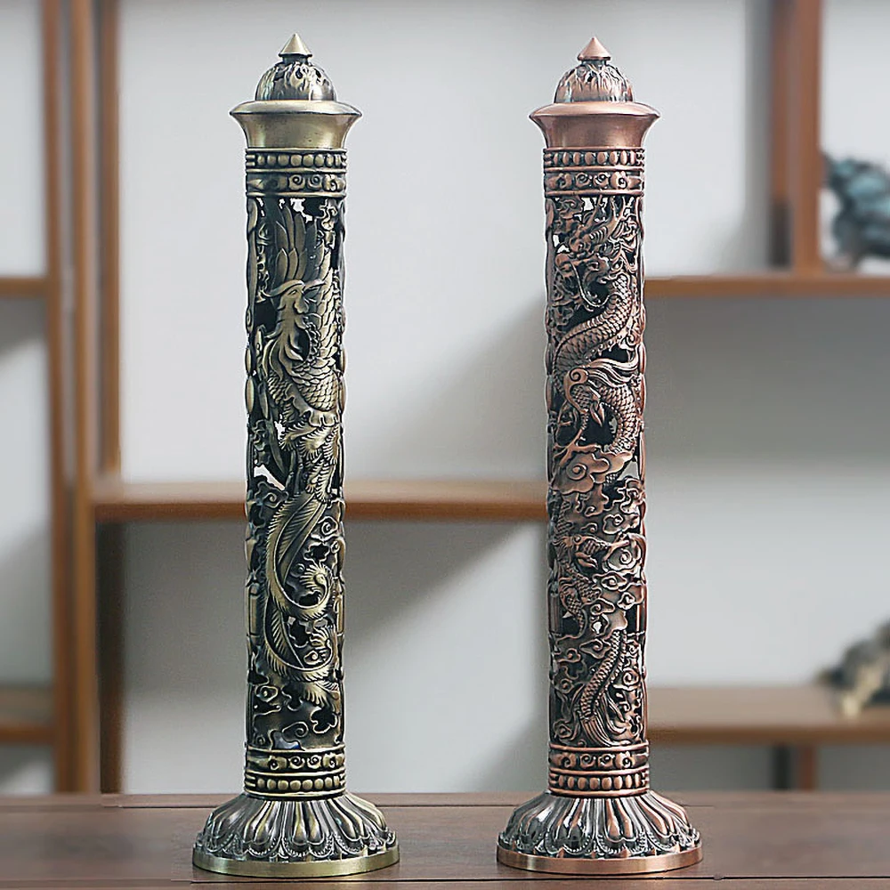 Buddha Heart Sutra Incense Burner Vertical Stick Dragon Phoenix Seat Upright Pillar Censer for Tea Ceremony Yoga | Дом и сад