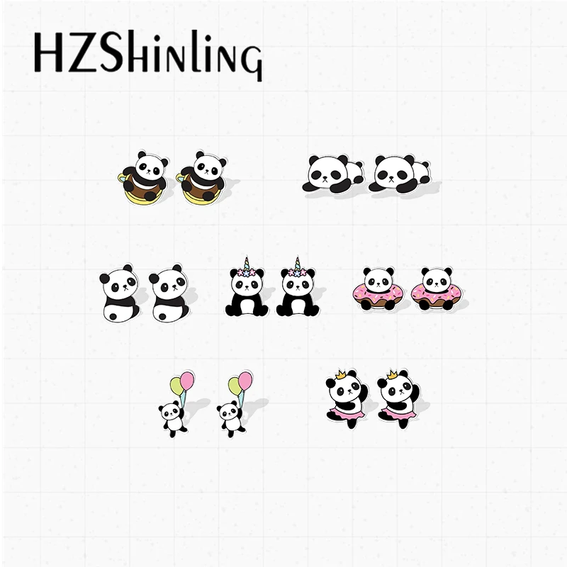 2021 Новое поступление серьги-гвоздики с изображением милой панды любит десерт