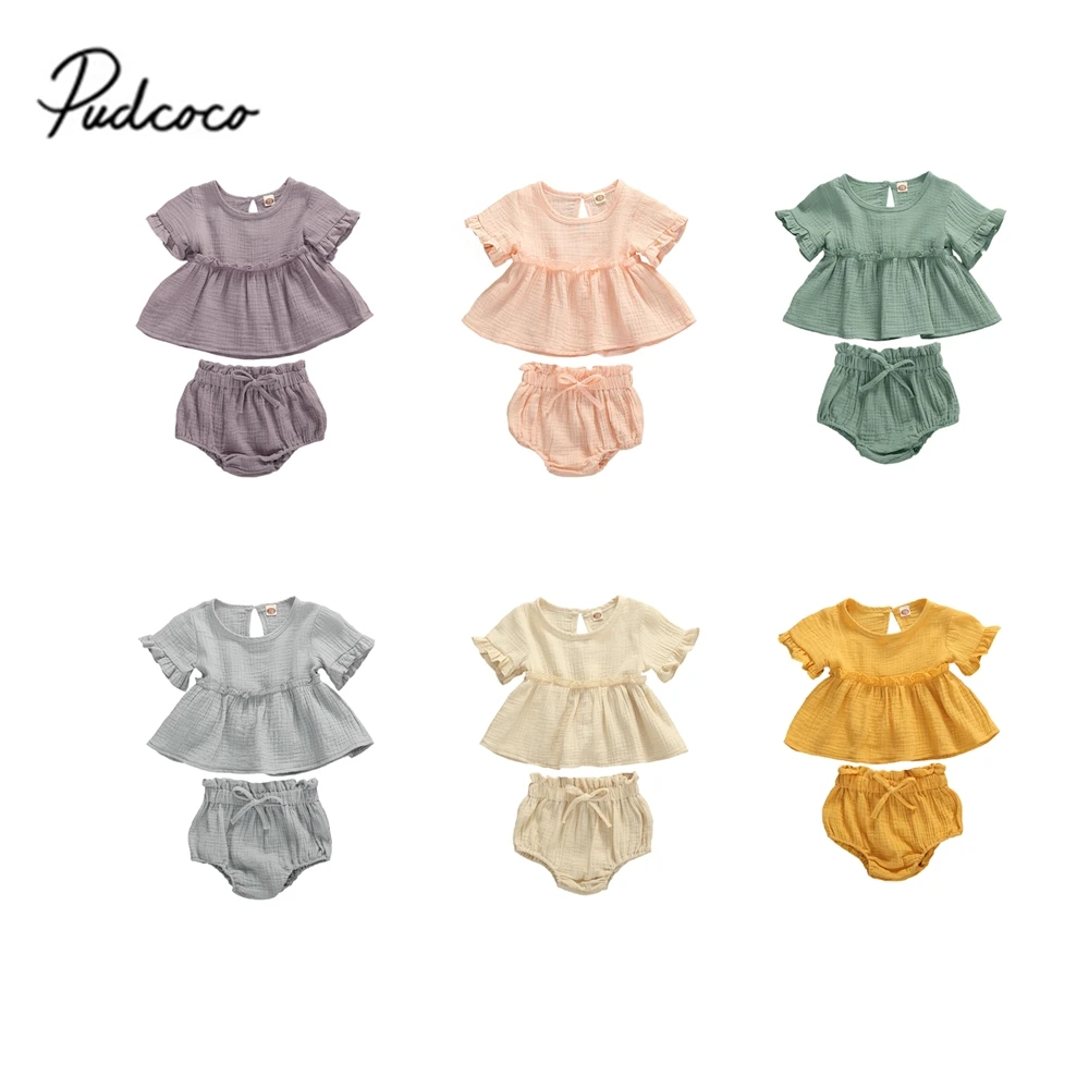 Комплект из 2 предметов для маленьких девочек дышащий однотонный кружевной топ с