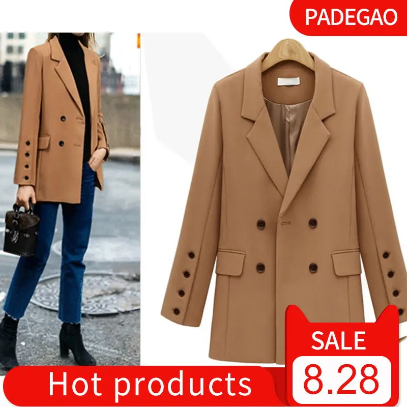 Женский тонкий двубортный женский костюм куртка Женская длинная повседневная