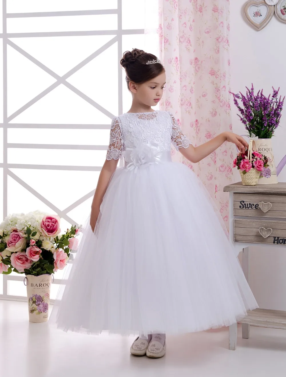 2020 платья для девочек с цветочным узором свадебной вечеринки Белые детские