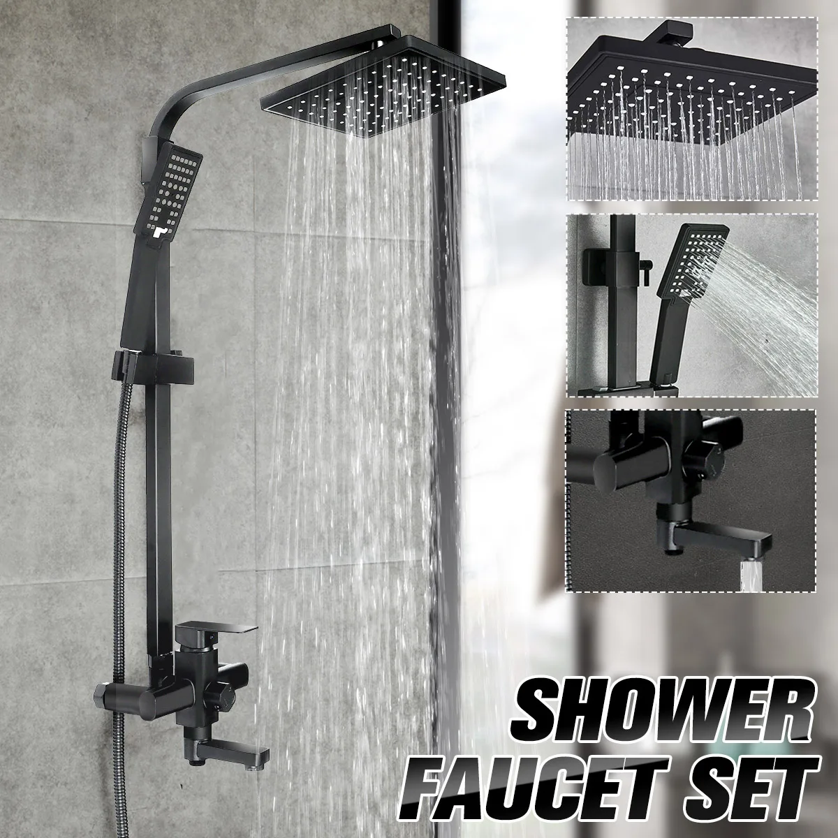 Bathroom Faucet Chrome/Black Rain Shower Head Bath Wall Mounted Bathtub Mixer Tap Set | Строительство и ремонт
