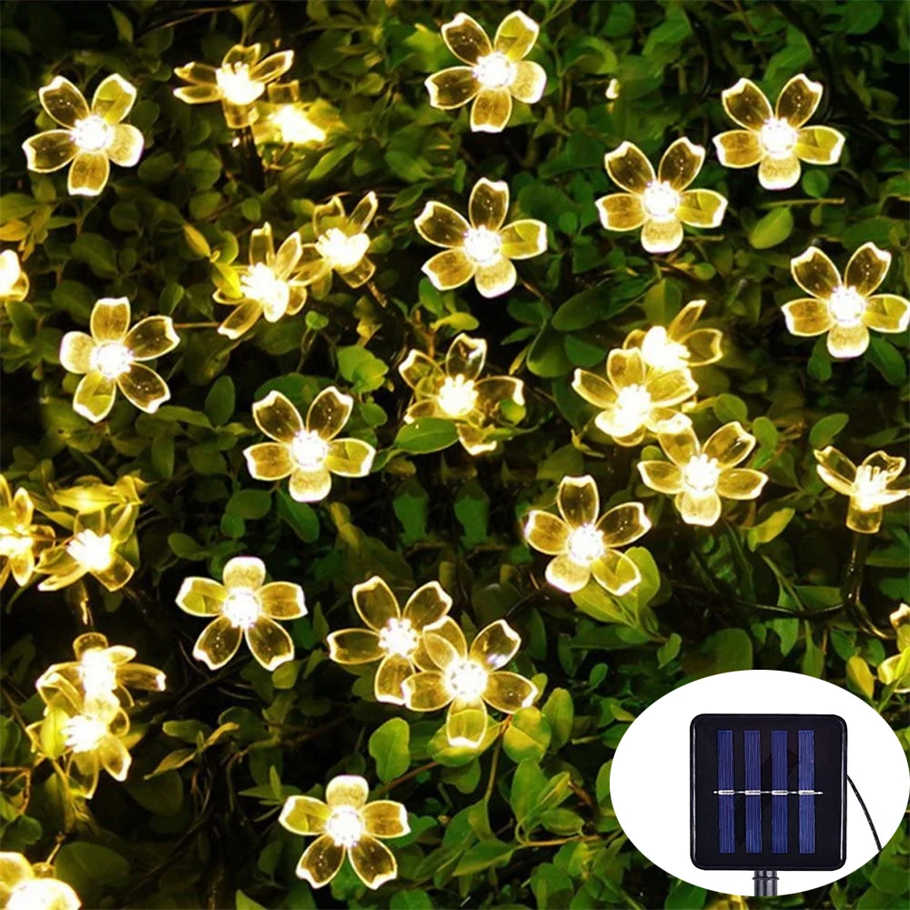 Solar Powered 20/30/50 Led Cherry Blossoms String Lights Outdoor Waterproof for Garden Patio Christmas Tree | Лампы и освещение
