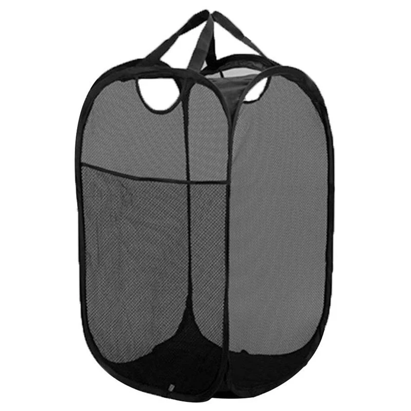 2 упаковки сетки вверх Прачечная Корзина (черный) с портативными прочными ручками