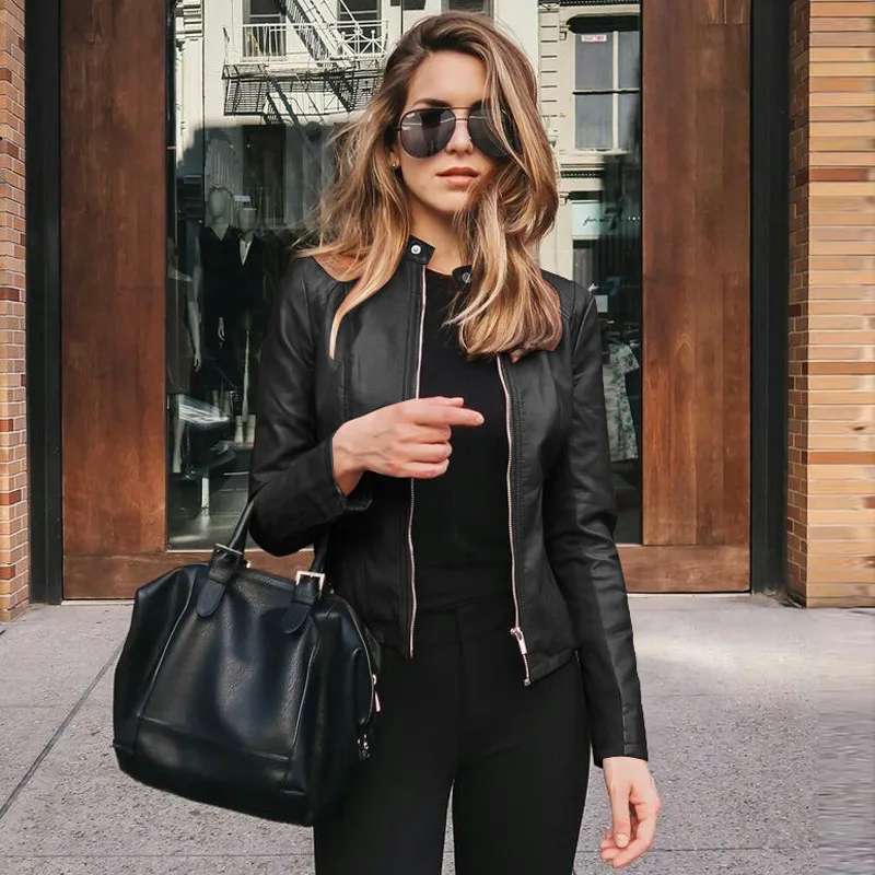 Women Casual Zipper Leather Jackets Motorcycle Long Sleeve Slim Coats Fashion Street Autumn Winter Female Faux | Женская одежда