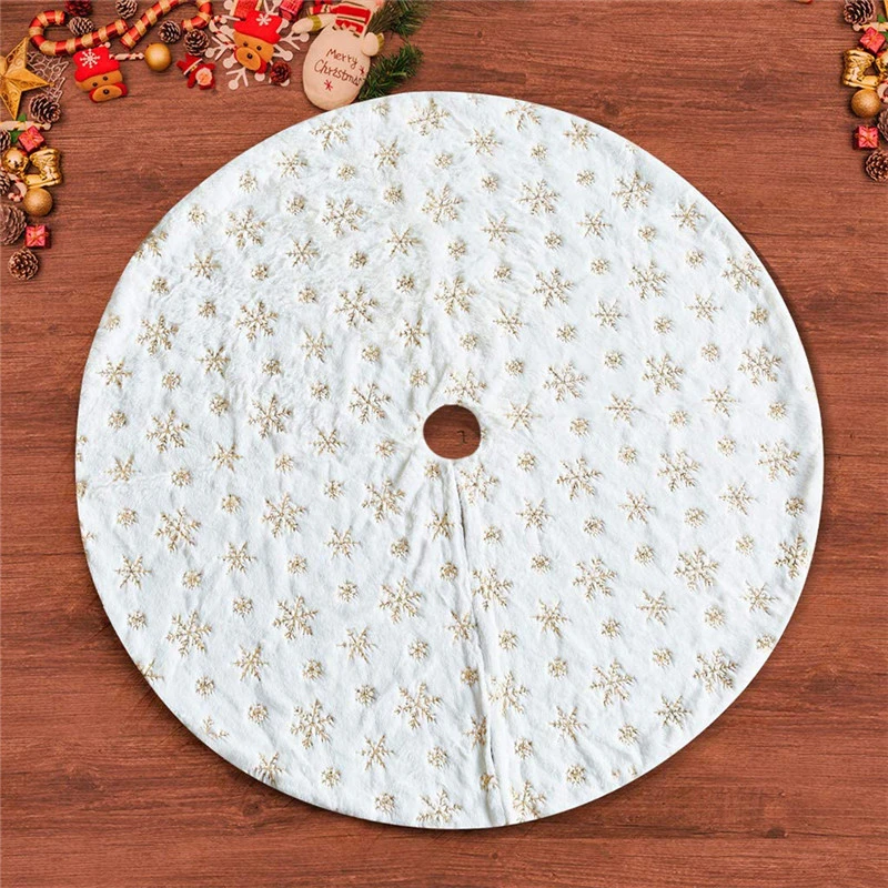 Christmas Tree Skirt Gold Silver Mat White Faux Fur Xmas Carpet Holiday Home Party Decorations | Дом и сад