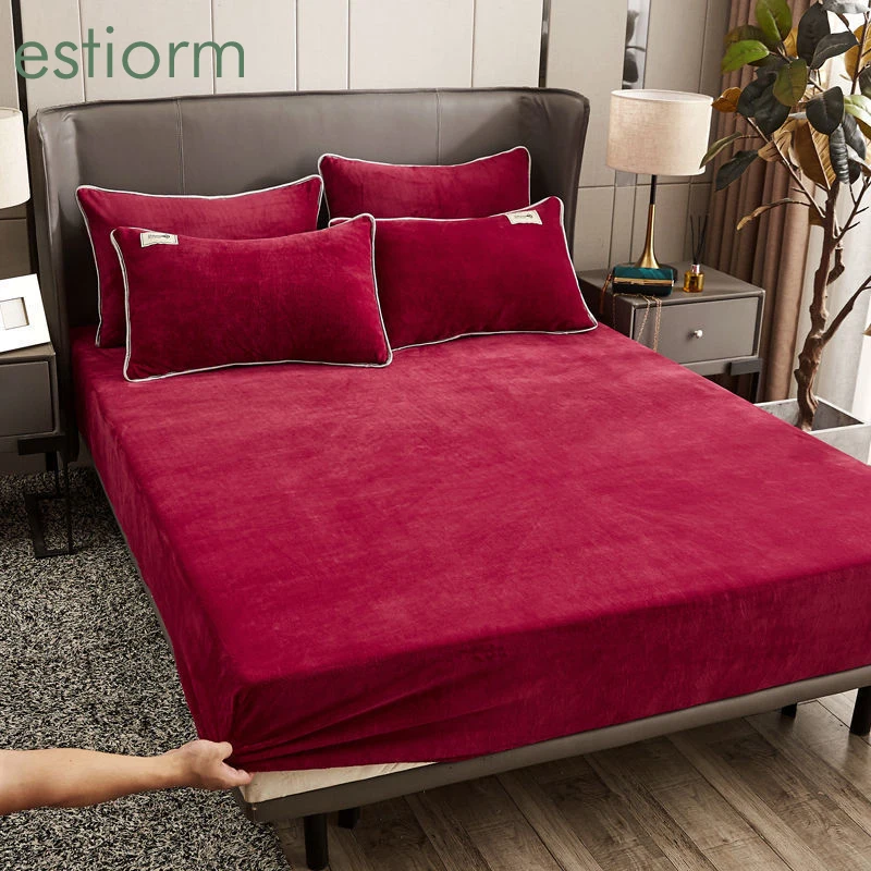 Зимняя теплая натяжная простыня на резинке однотонный фланелевый наматрасник с