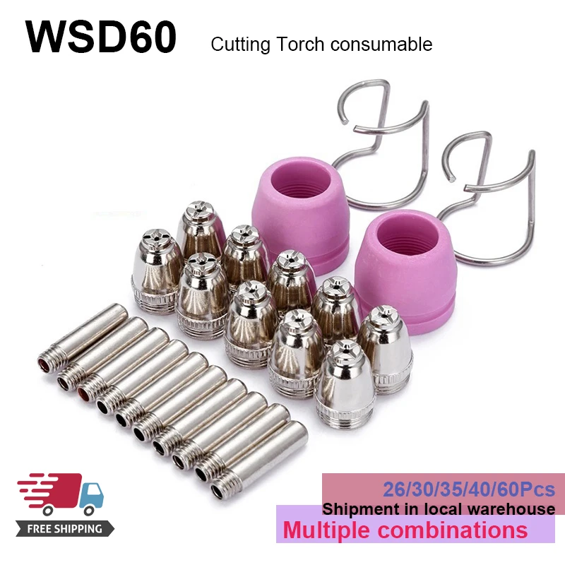SG55 AG60 WSD60 Consumables KIT Electrodes Sheild Cups TIPS Spacer Guide Plasma Cutter Welder Torch 34PK Multiple Combination |