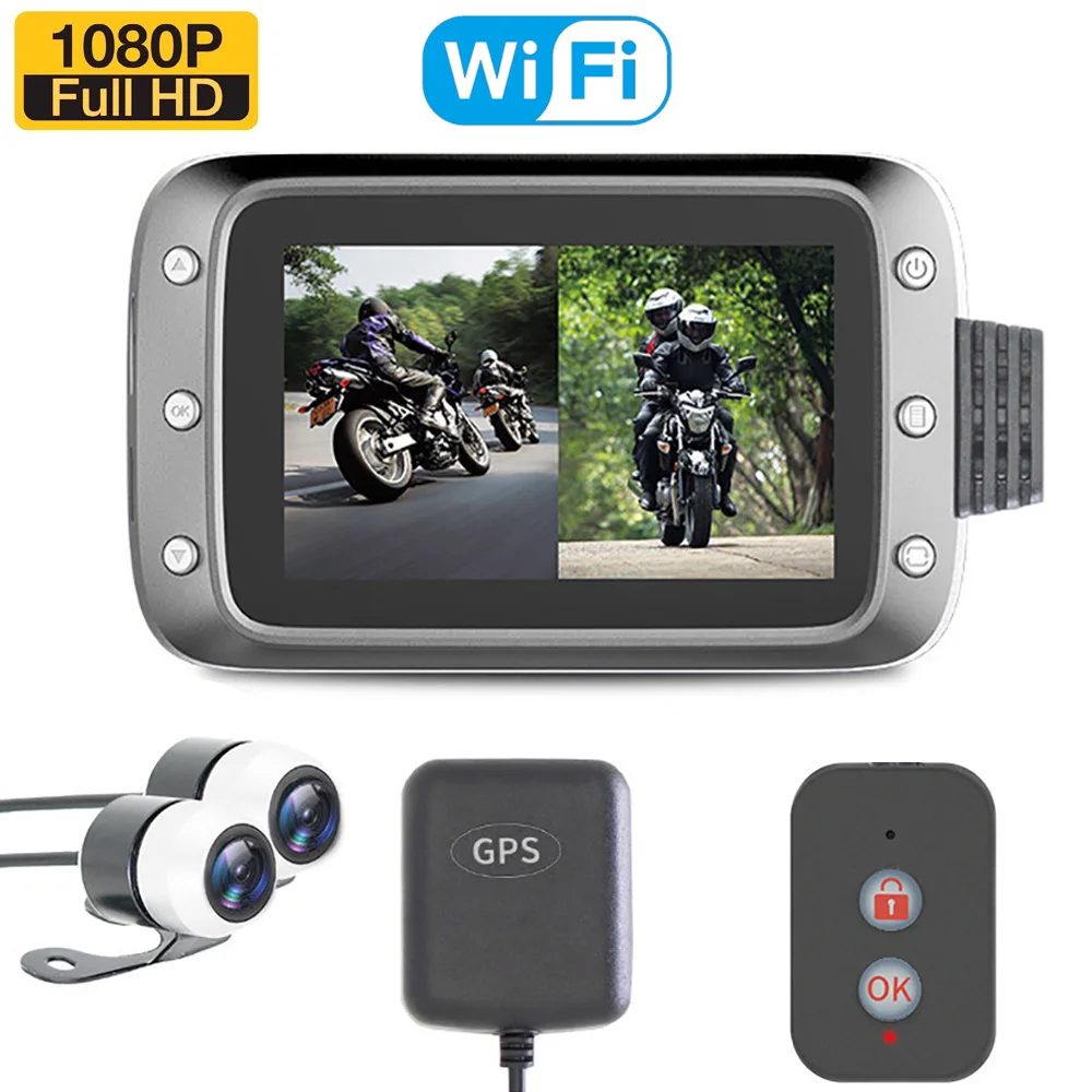 WiFi Motorcycle DVR Dash Cam 1080P+1080P/+720P Full HD Front Rear View Waterproof Lens Motorbike Camera GPS Logger Recorder Box |