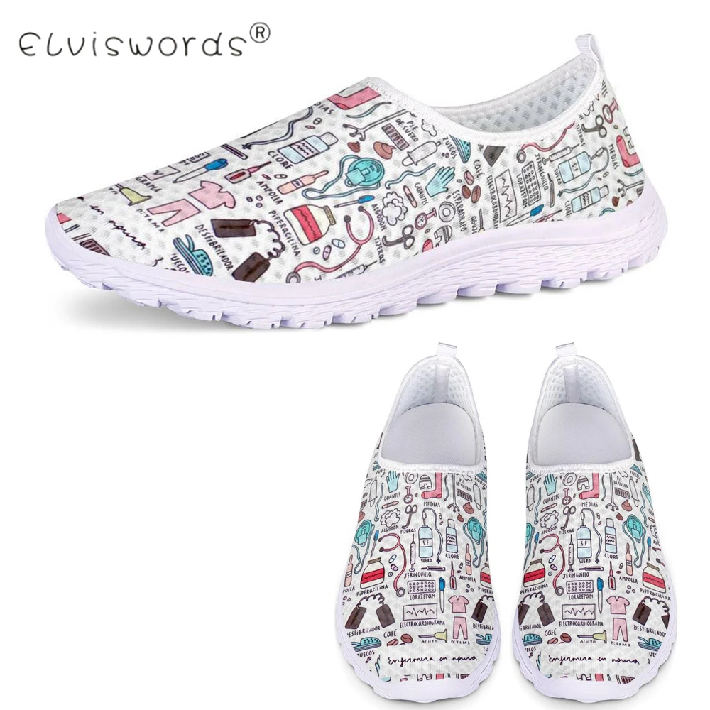 ELVISWORDS Zapatillas Mujer Women Summer Mesh Shoes Nurse Cpr Nurses Docdor Print Breath Beach Sneakers Shoe Female Flats | Обувь