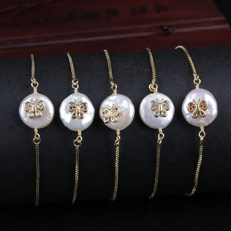 purple red mint white mix cz beads butterfly charm natural freshwater pearl bead link bracelet for women wedding birthday gift | Украшения