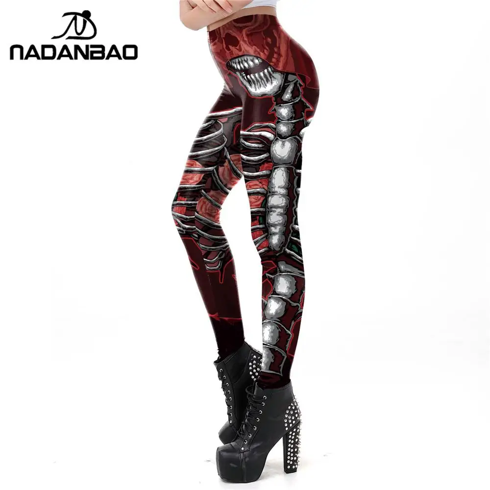Женские леггинсы в готическом стиле с принтом скелета | Женская одежда