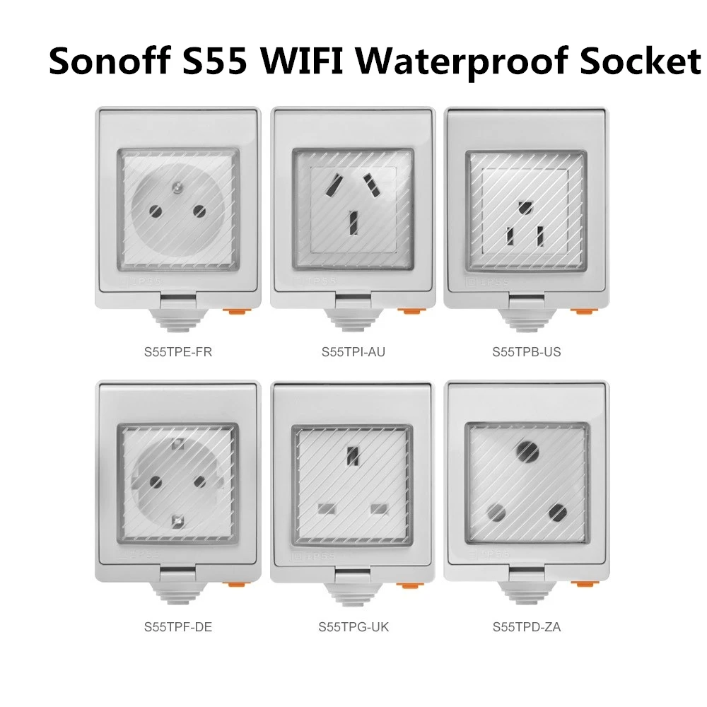 SONOFF S55 WIFI Vocie Remote Control Smart Waterproof Socket APP Timer AU DE FR US/ZA UK Plug IFTTT Work for Amazon Alexa Google |