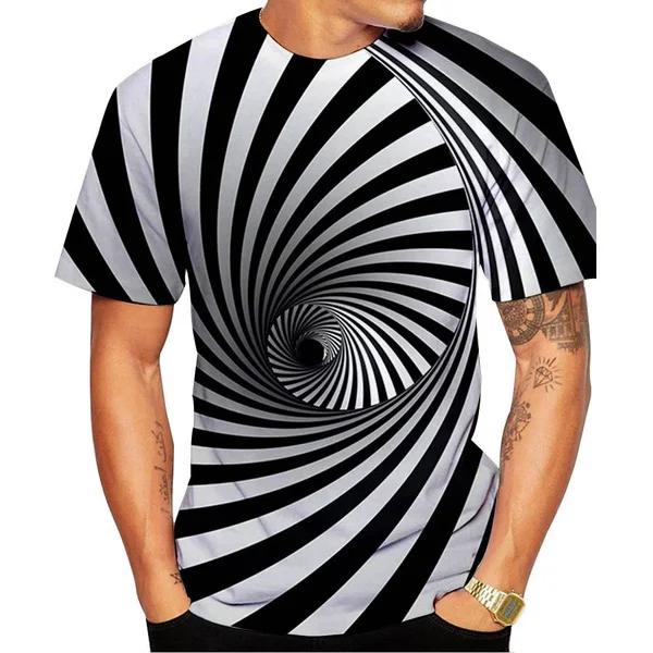 Men 3D Printing T-Shirt Summer Vertigo Hypnotic Funny Short Sleeve Tops Male Stimulate The Eye Pullover Tees Plus Size | Мужская одежда