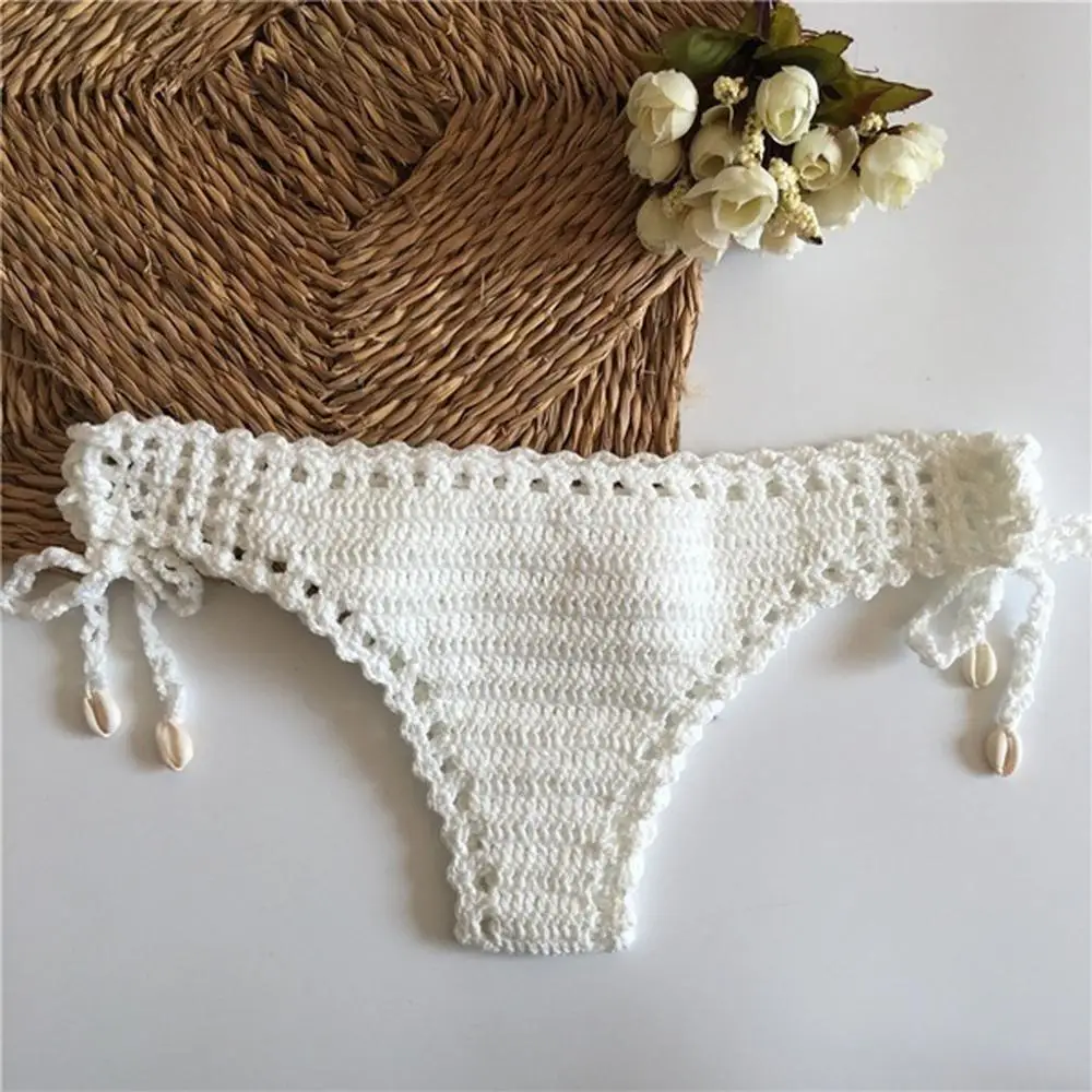 Summer Ladies Vintage Beach Crochet Panties Vacation Shell Bikini Swim Shorts Solid Low Waist Swimwear For Women 2020 Fashion | Спорт и