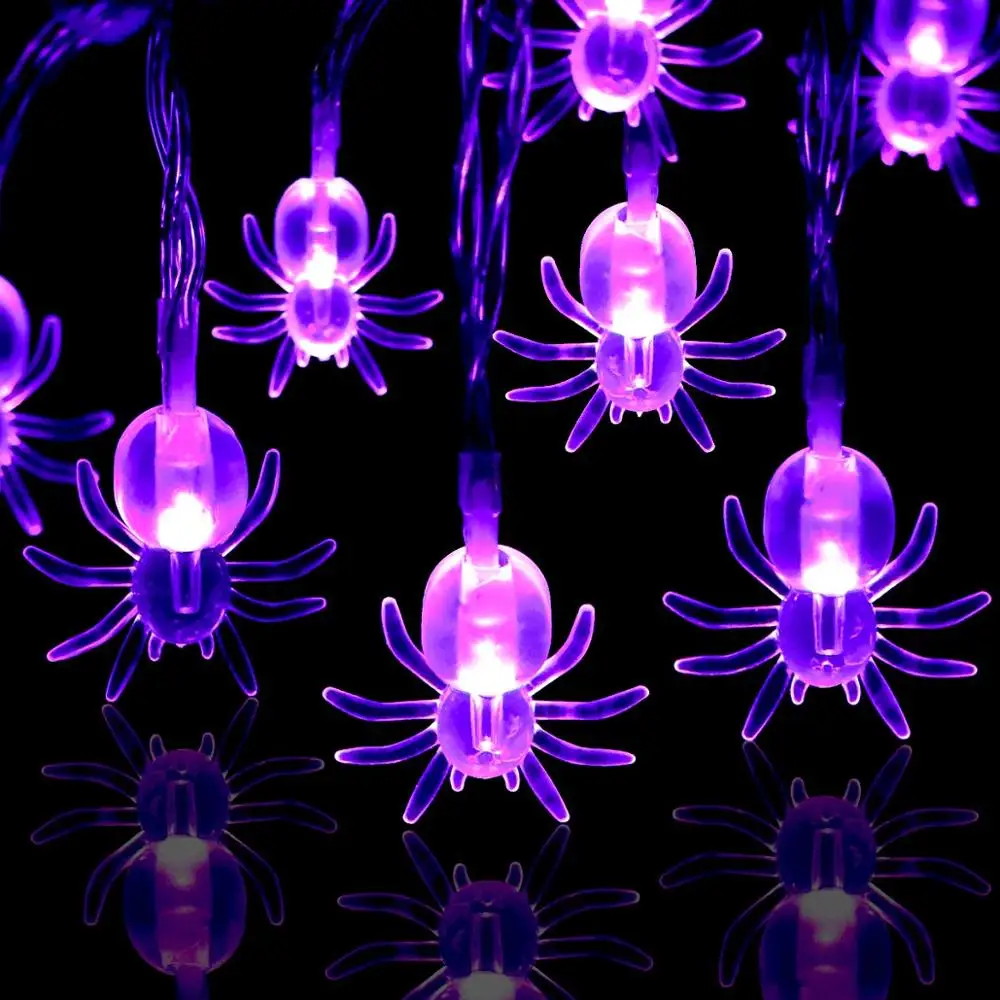 10/20/40LED Halloween Spider String Light Battery Operated Purple Holiday Lights for New Year Christmas Garden Yard Party Decor | Лампы и