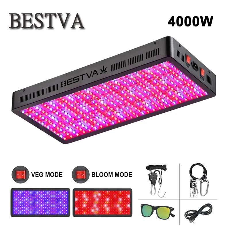 BestVA светодиодный grow светильник 4000 Вт полный спектр двойные чип для комнатные