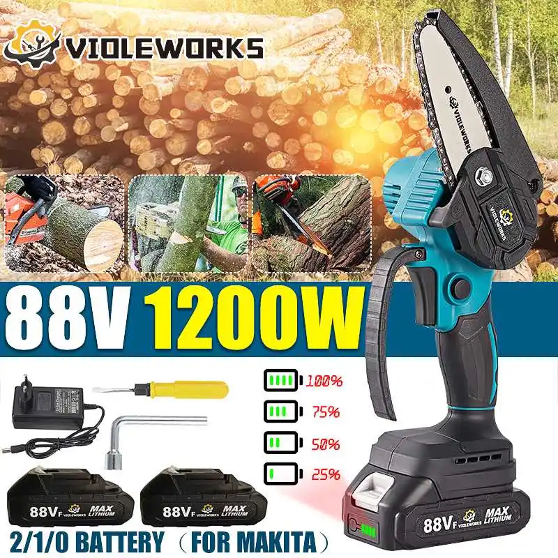 Электрическая цепная пила 4 дюйма 88 в 1200 Вт с индикатором заряда батареи