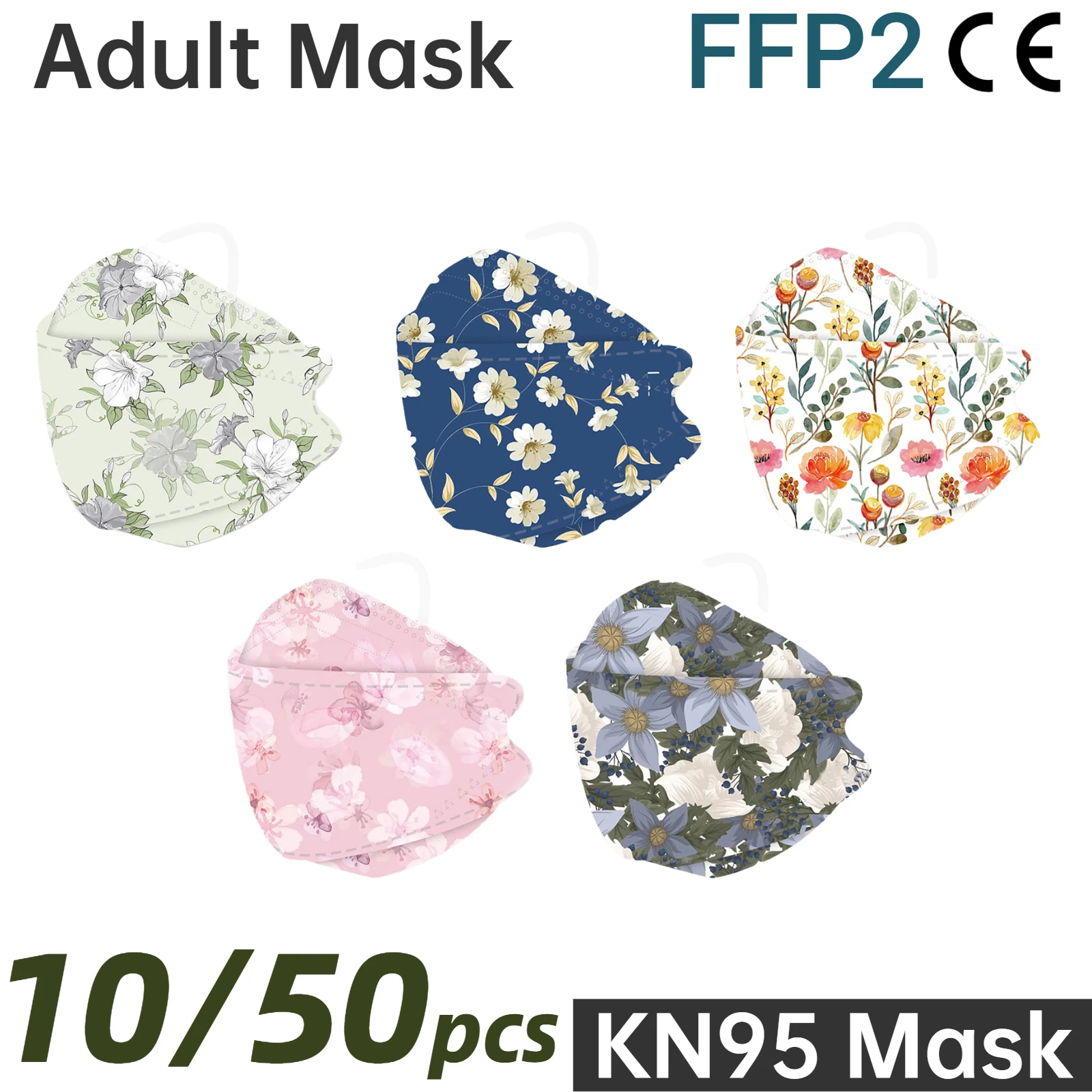 10/50PCS Adult Unisex Men Women Fish Face Mask N95 Mascarilla Fpp2 Homologada Mascarillas Flower Floral Printed Masque KN95 | Красота и