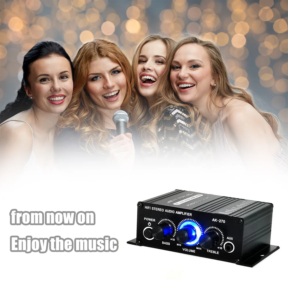 AK270 усилитель мощности аудио караоке Домашний кинотеатр 2 канала HIFI Поддержка FM AUX