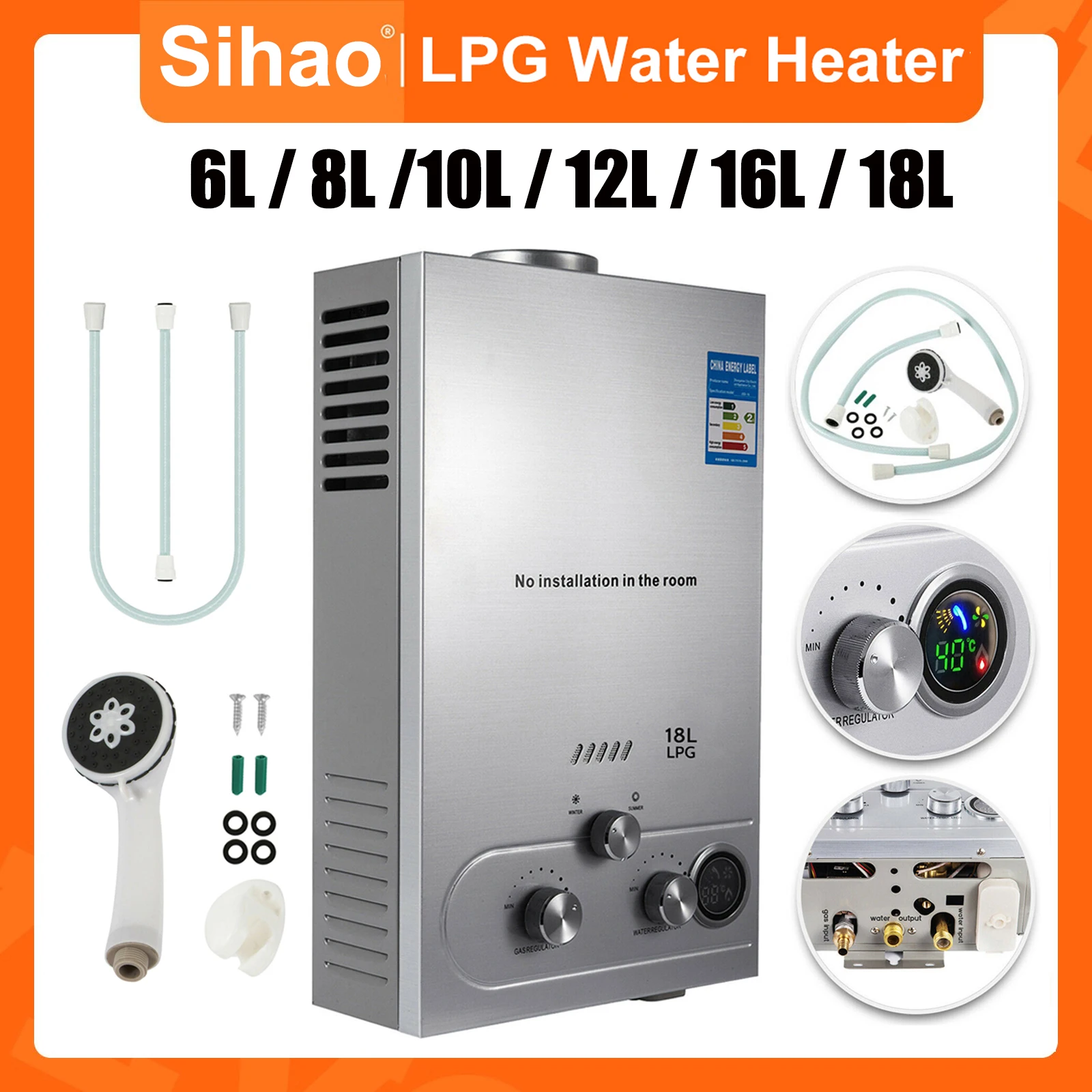 Водонагреватель LPG 6л/8л/10л/12л/16Л/18л 36кВт газовый водонагреватель из нержавеющей