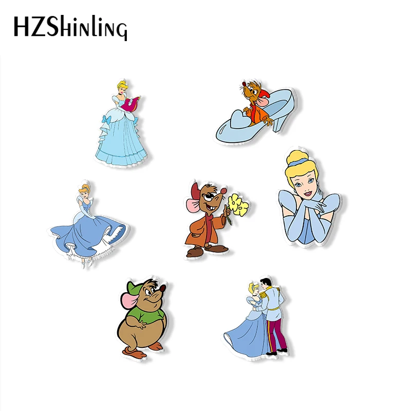 2021 New Lovely Cinderella and Prince Mouse in the Shoes Acrylic Brooch Pin Handcraft Epoxy Resin Clothing Badge Pins |