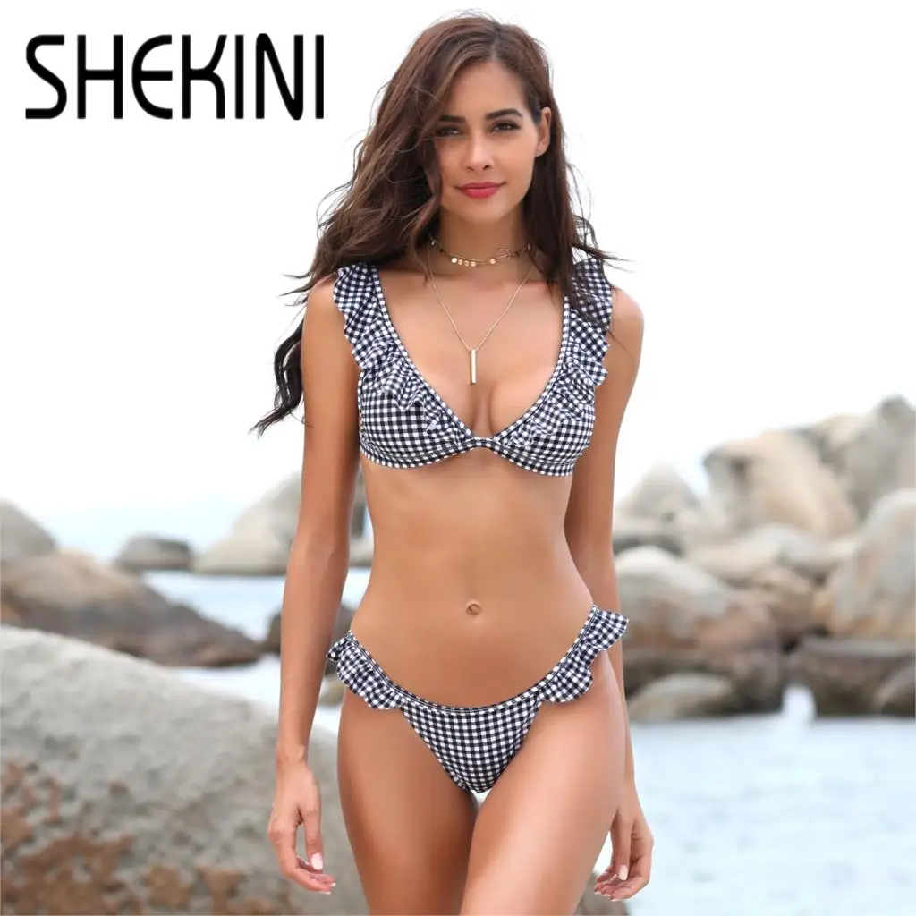 SHEKINI цветочные комплекты бикини с оборками купальник низкой талией из двух