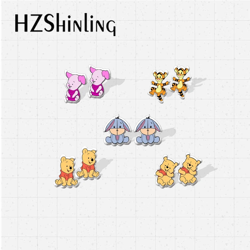 2021 New Arrival Lovely Pooh Bear Piglet Tigger Eeyore Characters Epoxy Acrylic Stud Earrings |