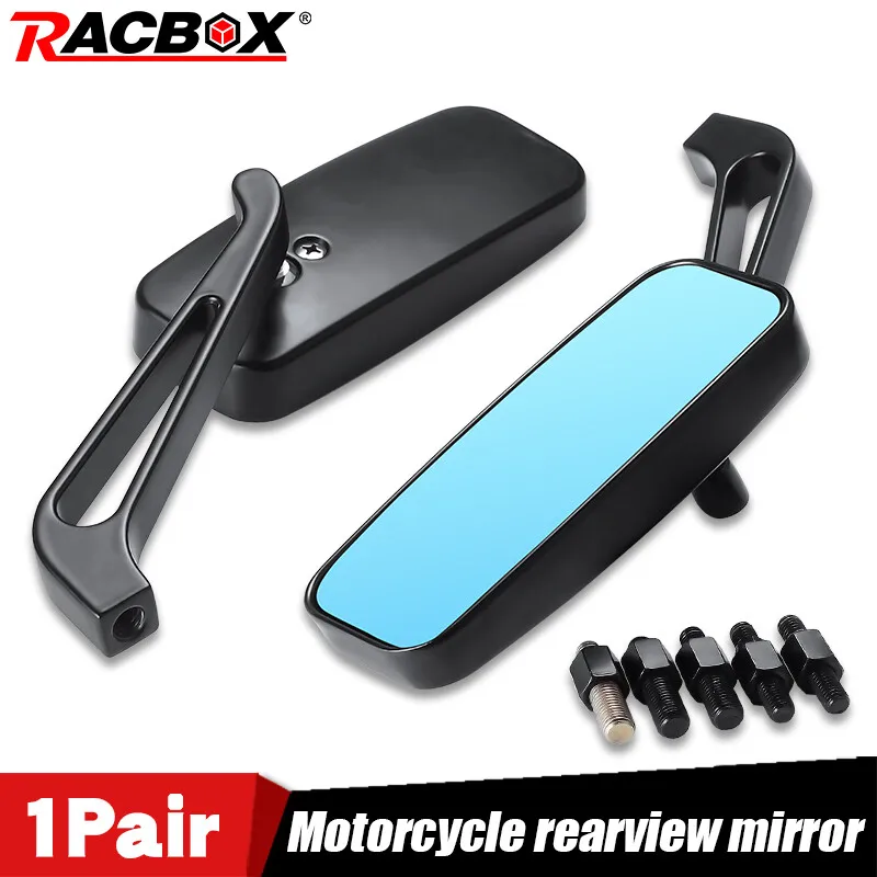 1 Pair Universal Motorcycle Rearview Mirrors Aluminum Rear View Black Handle Bar Smoke Blue 8mm 10mm | Автомобили и мотоциклы