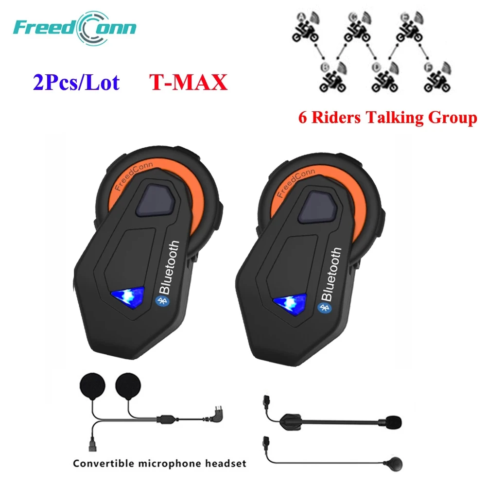 Bluetooth-гарнитура для мотоциклетного шлема 2 шт./лот FreedConn T-MAX 1000 м переговорное