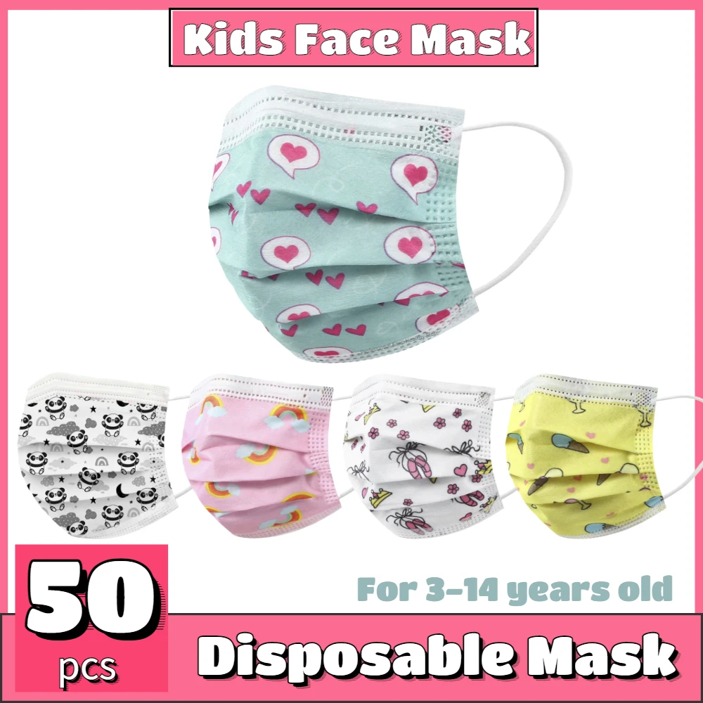10/50pcs Mask Mascarillas Niños Rainbow Kids Children's Disposable Face 3ply Ear Loop Masks Masque Маска 3-14 Yeas | Красота и