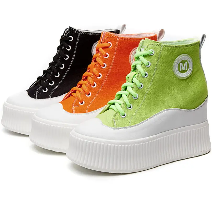 Trainers Women Platform Wedge Ankle Boots High Heel Fashion Canvas Sneakers Hi Top Creepers Breathable Casual Shoes | Обувь