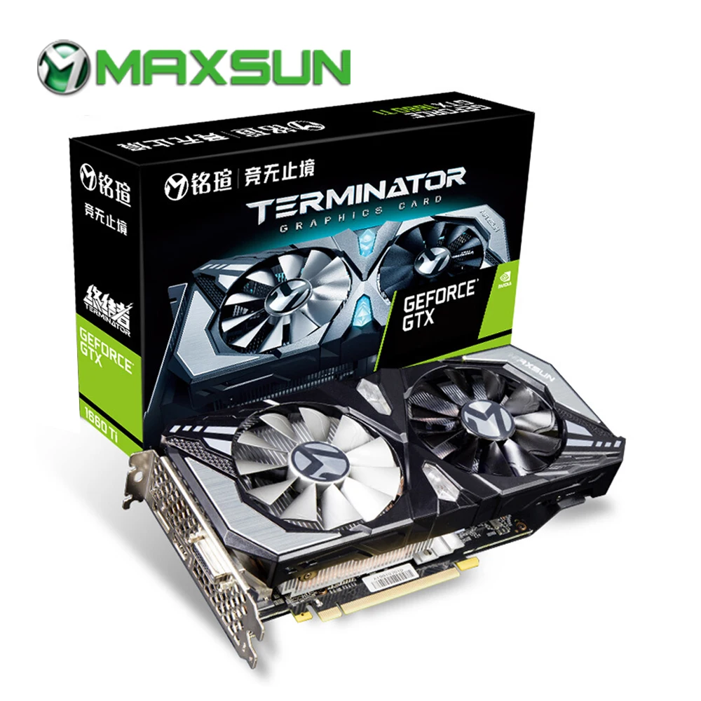 Видеокарта MAXSUN GTX 1660Ti Терминатор 6G NVIDIA GDDR6 192bit 12000MHz 1500MHz HDMI + DVI 12nm 1536 шт GTX1660Ti