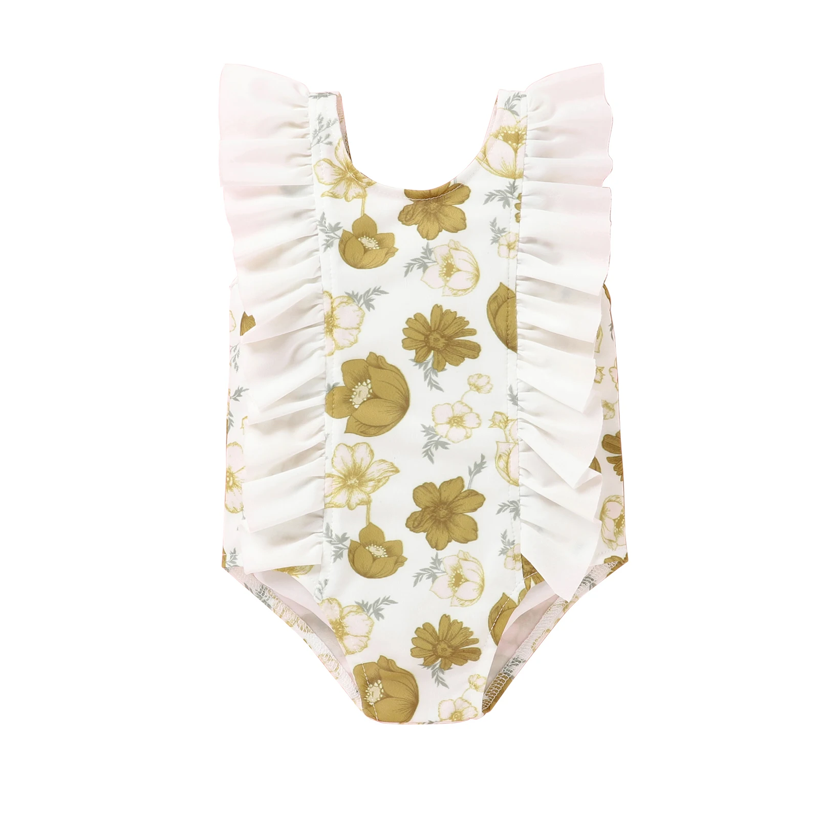 Цельный купальник для маленьких девочек с милым цветочным принтом модный