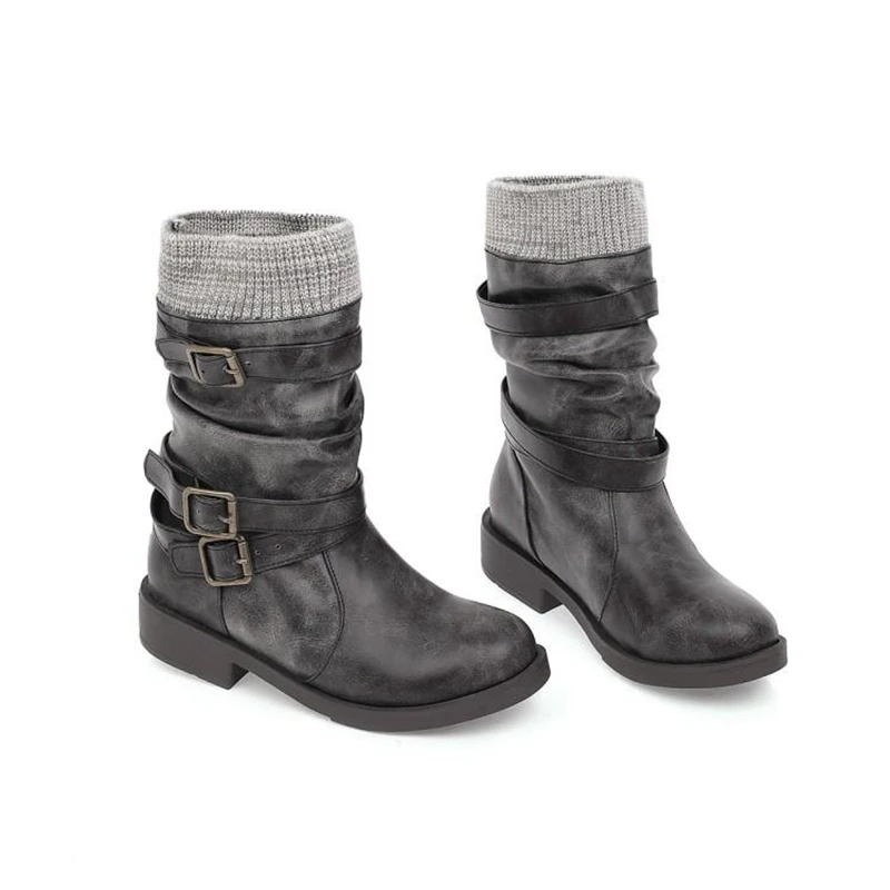 Женские теплые ботинки черные или серые с круглым носком размеры 34-43 для зимы |