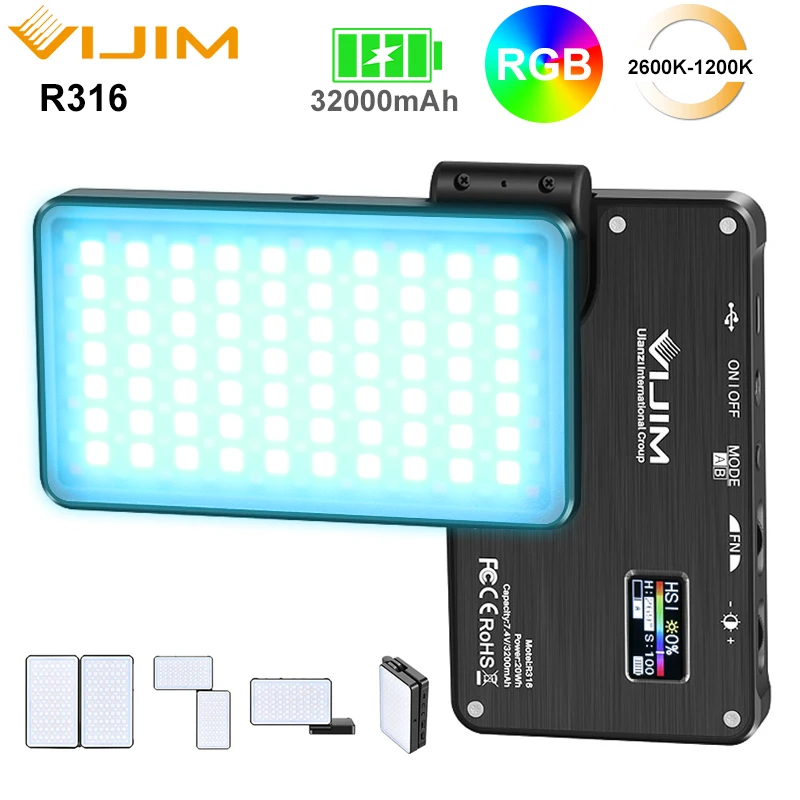 VIJIM R316 складной RGB светодиодный светильник для видеосъемки 2600K-12000K 3200mAh 2960 LUX CRI 97 +
