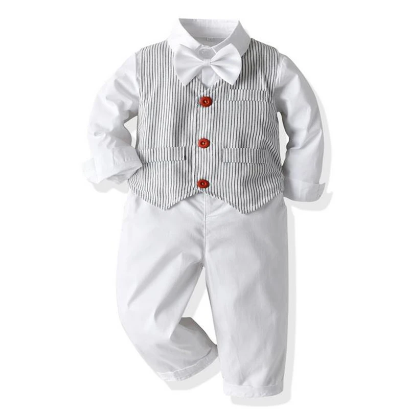 3 шт. Детские деловые костюмы для мальчиков жилет в полоску + белая рубашка с
