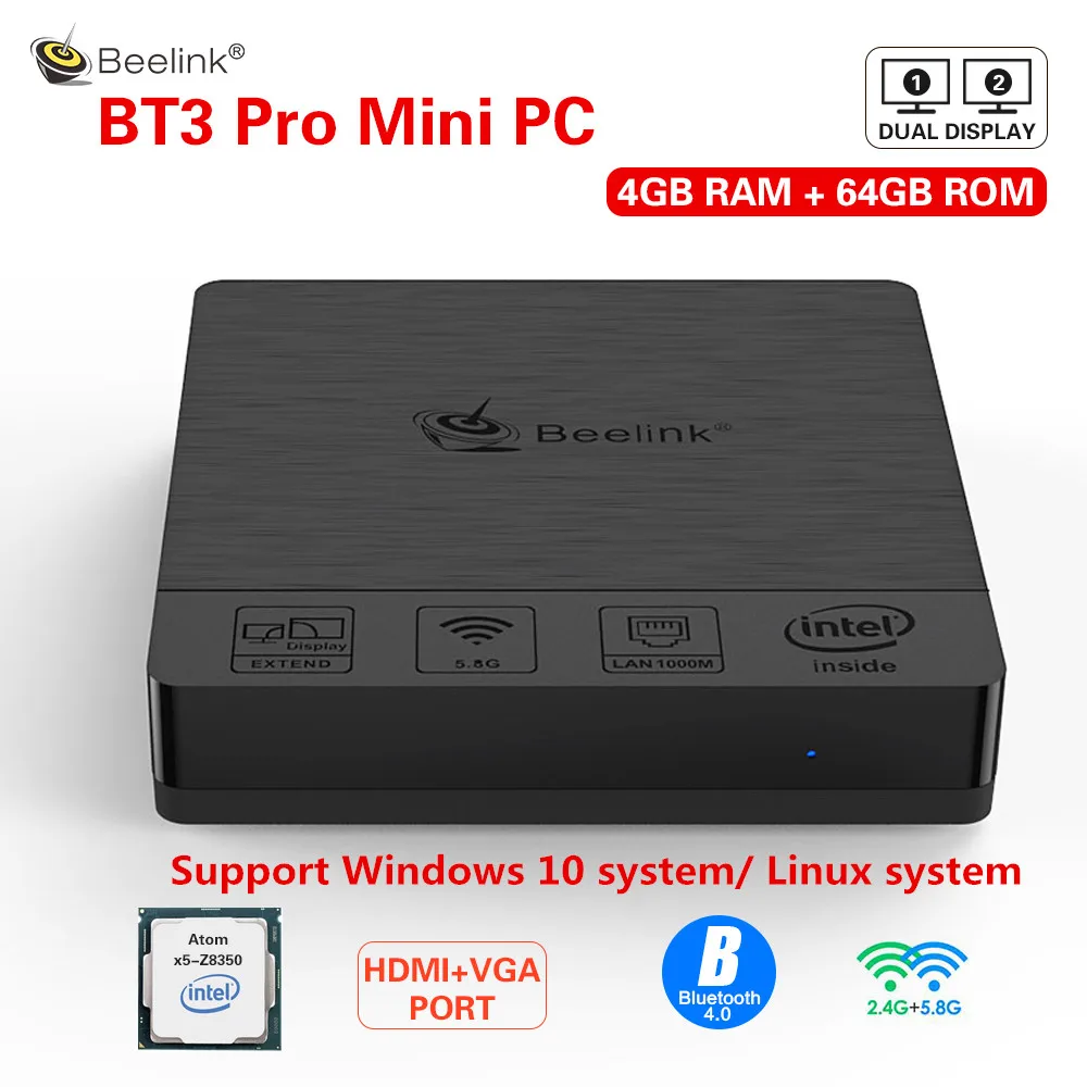 Beelink BT3Pro II Мини-ПК Intel Atom 4 Гб ОЗУ 64 ГБ eMMC Windows 10 мультимедийный настольный компьютер