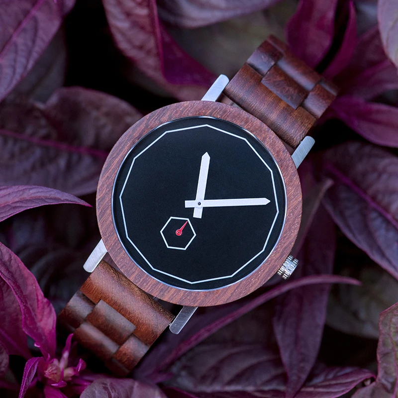 Мужские наручные часы BOBO BIRD Wood кварцевые из красного сандалового дерева с