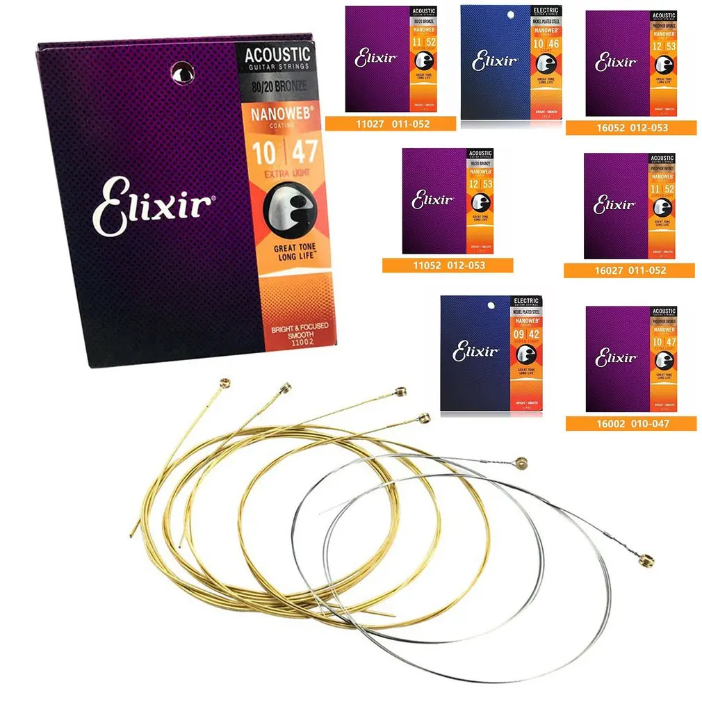 Elixir Nanoweb 11027 Coating 80/20 бронзовые для акустической Струны гитары Custom светильник 011-052 -