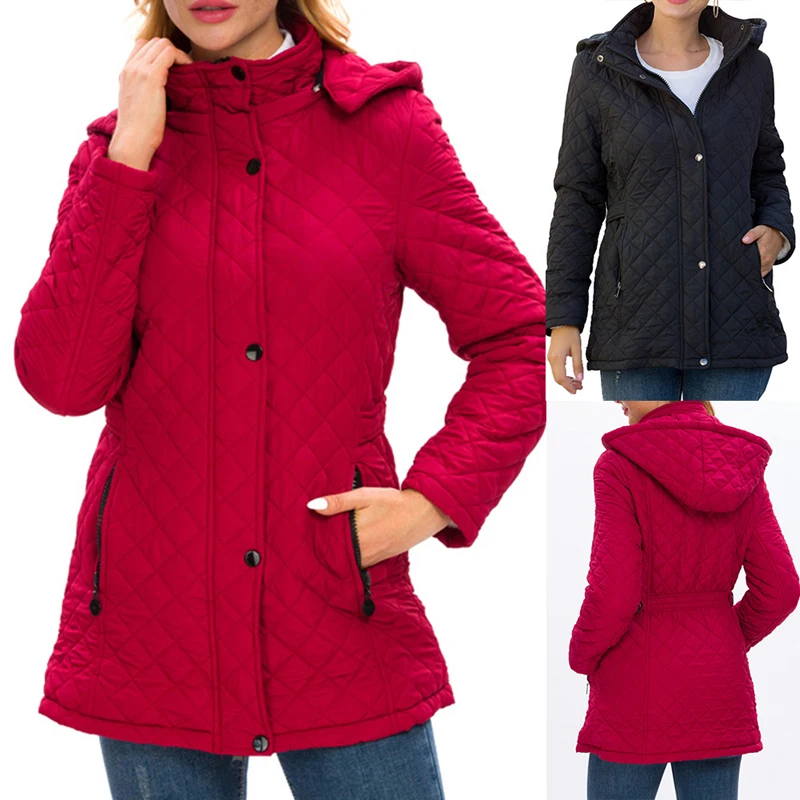 Women's Winter Coat Slim Warm Hoodie Parkas Overcoat Fleece Jacket Female Fashion Outwear Winproof Outdoor Cycling Hiking | Спорт и